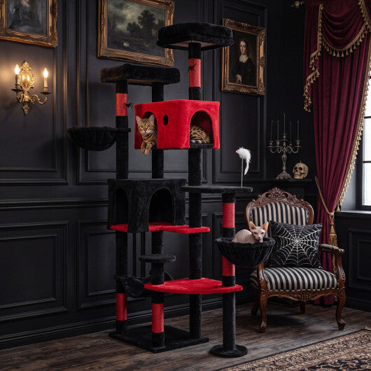 75 Inch Gothic Cat Tree with 2 Plush Perches for Indoor Cats W2B