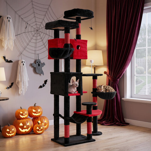 75 Inch Gothic Cat Tree with 2 Plush Perches for Indoor Cats W2B