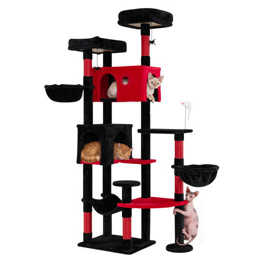 75 Inch Gothic Cat Tree with 2 Plush Perches for Indoor Cats W2B