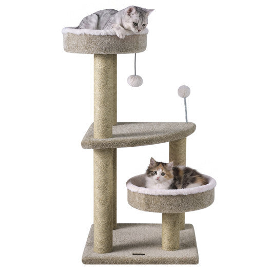 36" Carpeted Cat Tree with Plush Perches  Scratching Posts and Dangling Ball W2B