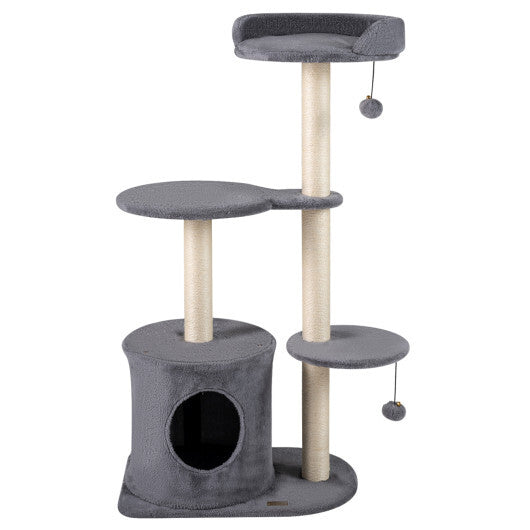 43" Cat Tree for Indoor Cats with Comfy Plush Perches and Sisal Scratching Posts-Gray W2B