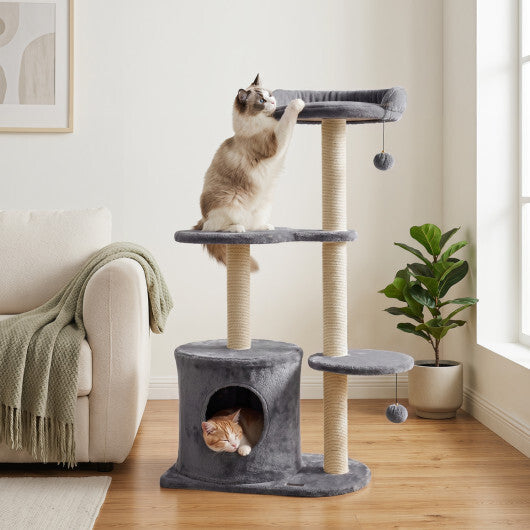 43" Cat Tree for Indoor Cats with Comfy Plush Perches and Sisal Scratching Posts-Gray W2B
