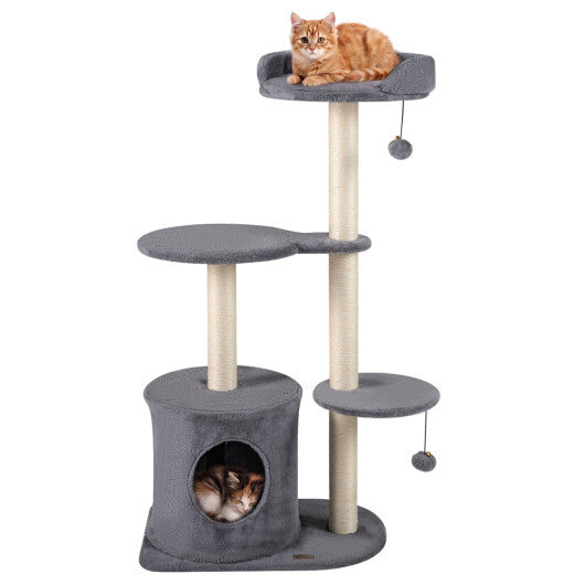 43" Cat Tree for Indoor Cats with Comfy Plush Perches and Sisal Scratching Posts-Gray W2B