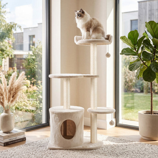 43" Cat Tree for Indoor Cats with Comfy Plush Perches and Sisal Scratching Posts-Gray W2B