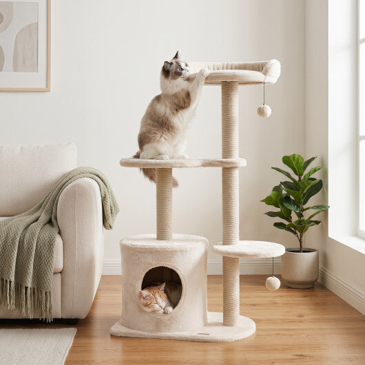 43" Cat Tree for Indoor Cats with Comfy Plush Perches and Sisal Scratching Posts-Gray W2B