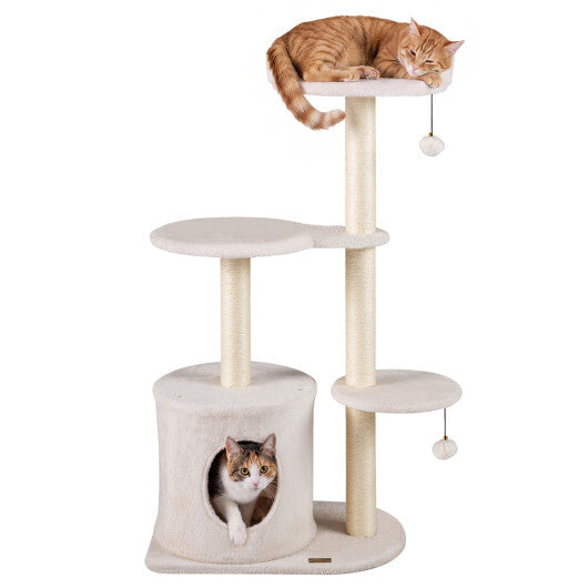 43" Cat Tree for Indoor Cats with Comfy Plush Perches and Sisal Scratching Posts-Gray W2B