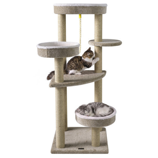 51"Carpeted Cat Tree with Comfy Plush Perches for Indoor Cats-Beige W2B