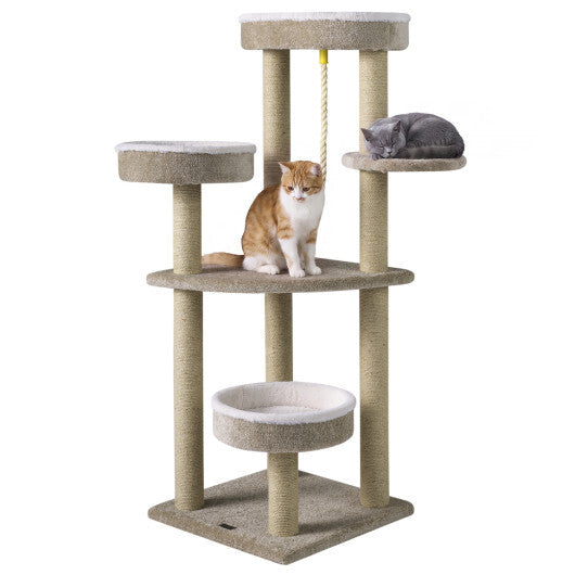 51"Carpeted Cat Tree with Comfy Plush Perches for Indoor Cats-Beige W2B