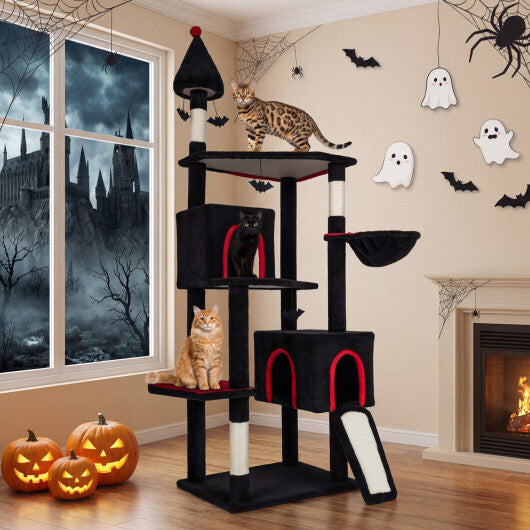 75 Inch Gothic Cat Tree with 2 Condos and Top Perch for Large Cats 20+ LBS-Black W2B