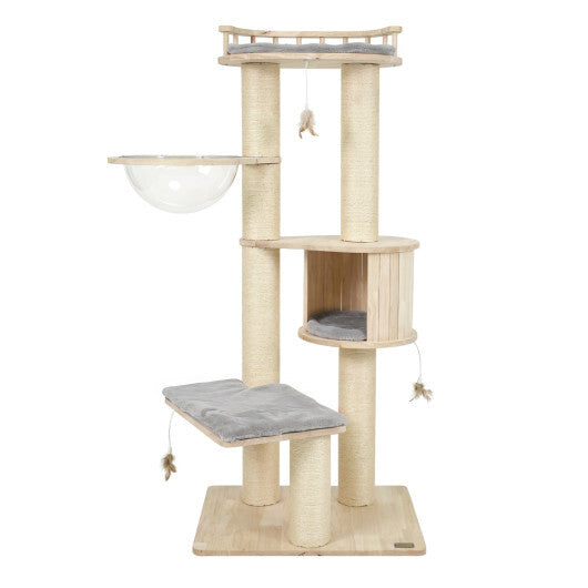 Cat Tree for Indoor Kittens  with Top Perch Condo Space and 3 Hanging Feather Toys-Gray W2B