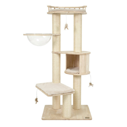 Cat Tree for Indoor Kittens  with Top Perch Condo Space and 3 Hanging Feather Toys-Gray W2B
