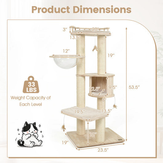 Cat Tree for Indoor Kittens  with Top Perch Condo Space and 3 Hanging Feather Toys-Gray W2B