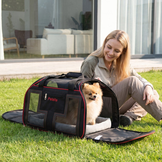Rolling Pet Carrier with Wheels & Telescopic Handle and Mesh Windows for Pets-Blue W2B