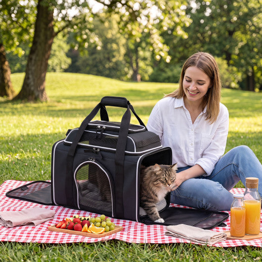 Foldable Pet Carrier with Wheels Airline Approved Rolling Cat and Dog Carrier-Black W2B