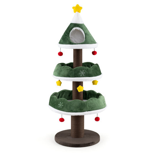 56.5 Inch Multi-Level Cat Tower with Fully-wrapped Scratching Posts-Green W2B