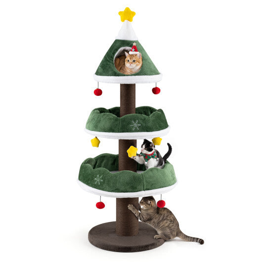 56.5 Inch Multi-Level Cat Tower with Fully-wrapped Scratching Posts-Green W2B
