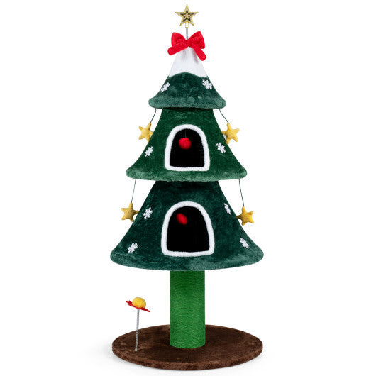 54 Inch Christmas Cat Tree with 2 Private Condos for Indoor Cats-Green W2B