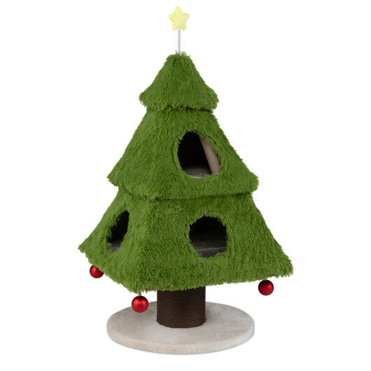 Christmas Cat Tree with Scratching Post and Dangling Balls for Indoor Cats-Green W2B