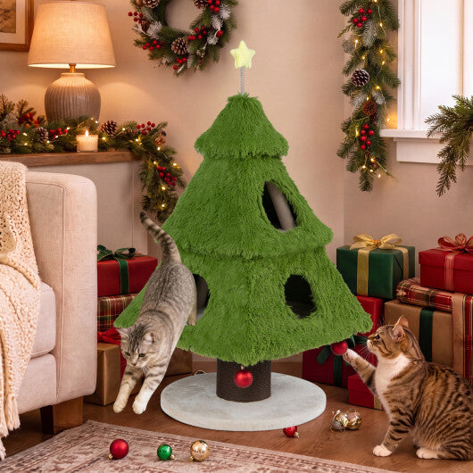 Christmas Cat Tree with Scratching Post and Dangling Balls for Indoor Cats-Green W2B