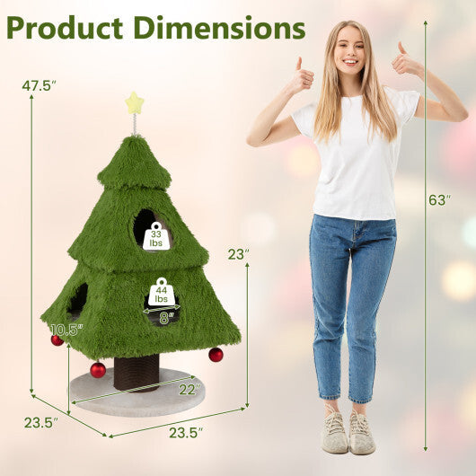 Christmas Cat Tree with Scratching Post and Dangling Balls for Indoor Cats-Green W2B