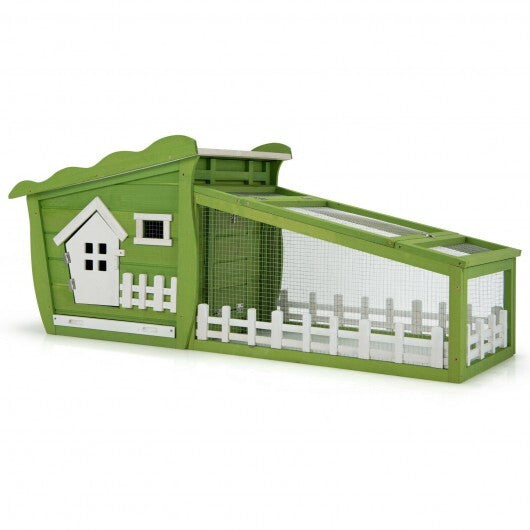 62 Inch Wooden Rabbit Hutch with Pull Out Tray-Green