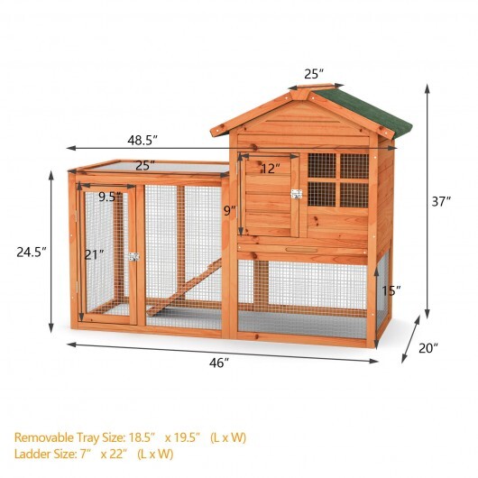 2-Story Wooden Rabbit Hutch with Running Area-Gray