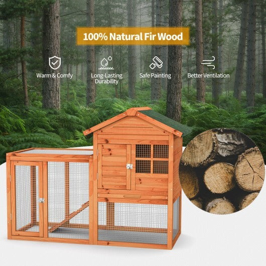 2-Story Wooden Rabbit Hutch with Running Area-Gray