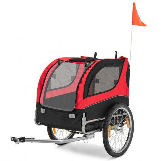 Dog Bike Trailer Foldable Pet Cart with 3 Entrances for Travel-Red