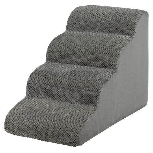 4-Tier Foam Non-Slip Dog Steps with Washable Zippered Cover-Gray