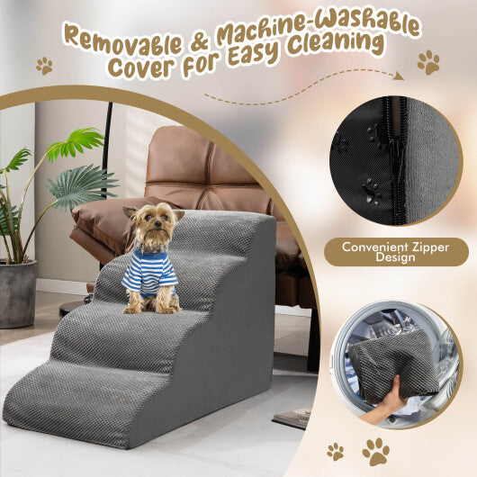 4-Tier Foam Non-Slip Dog Steps with Washable Zippered Cover-Gray