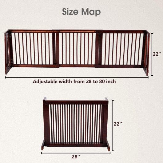 Folding Adjustable Free Standing 3 Panel Wood Fence W2B