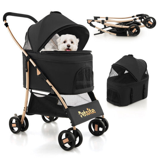 3-In-1 Pet Stroller with Removable Car Seat Carrier-Black W2B
