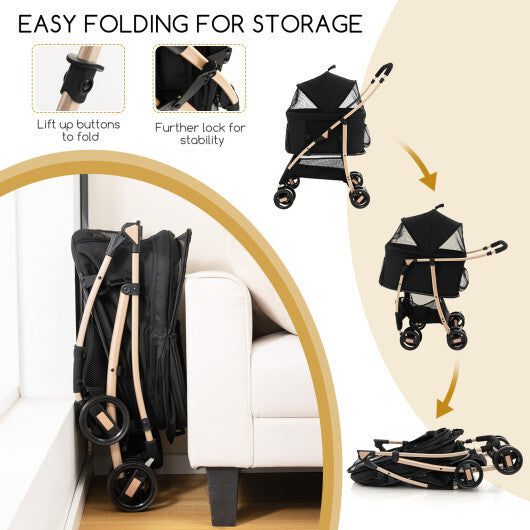 3-In-1 Pet Stroller with Removable Car Seat Carrier-Black W2B