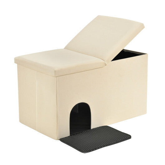 3-in-1 Cat Litter Box Enclosure with Removable & Movable Divider for Pets-Beige W2B