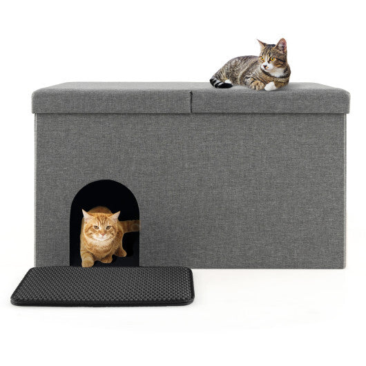 3-in-1 Cat Litter Box Enclosure with Removable & Movable Divider for Pets-Beige W2B