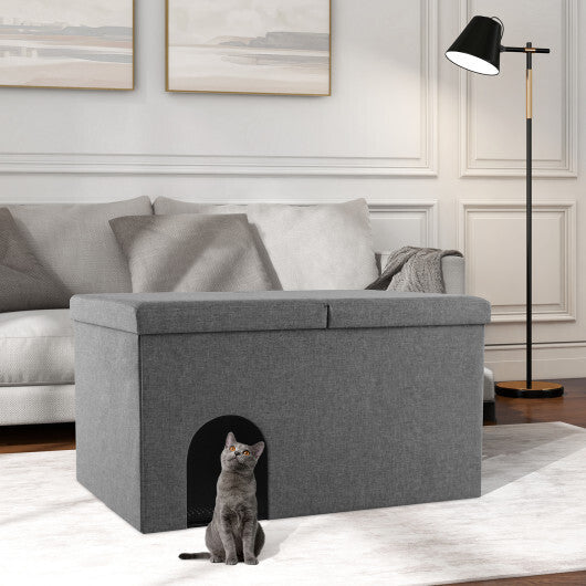 3-in-1 Cat Litter Box Enclosure with Removable & Movable Divider for Pets-Beige W2B