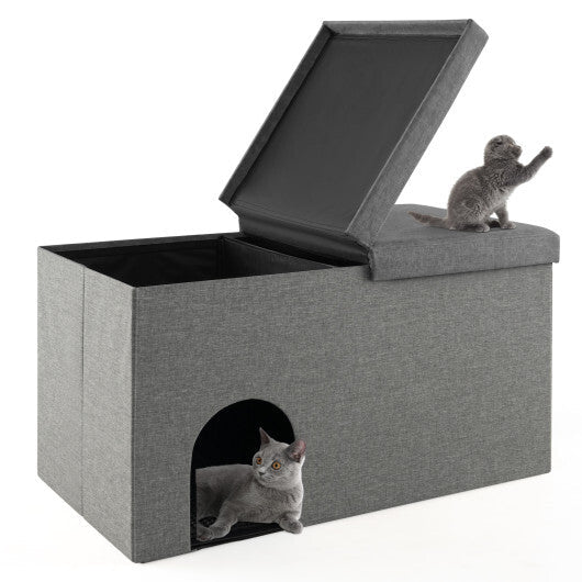 3-in-1 Cat Litter Box Enclosure with Removable & Movable Divider for Pets-Beige W2B