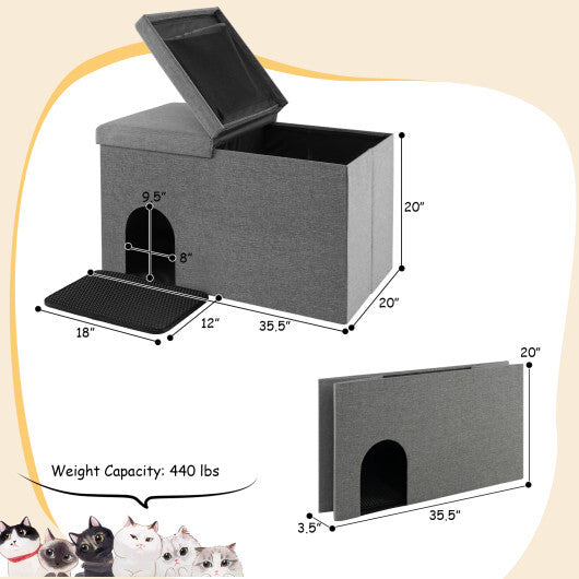 3-in-1 Cat Litter Box Enclosure with Removable & Movable Divider for Pets-Beige W2B