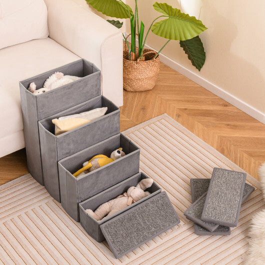 4-Step Dog Stairs Non-slip Foldable Dog Ramp with Adjustable Steps-Grey