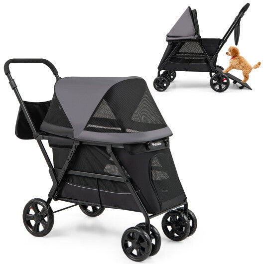 Dog Stroller for Medium Small Senior Elderly Dogs with Dual Entry-Black W2B
