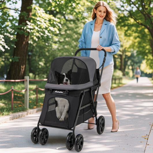 Dog Stroller for Medium Small Senior Elderly Dogs with Dual Entry-Black W2B