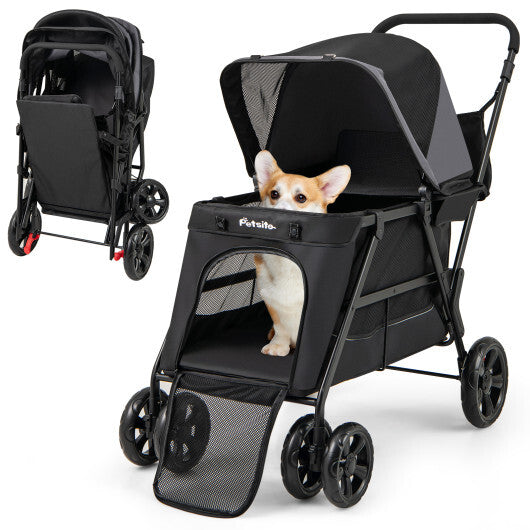 Dog Stroller for Medium Small Senior Elderly Dogs with Dual Entry-Black W2B