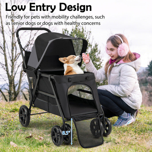 Dog Stroller for Medium Small Senior Elderly Dogs with Dual Entry-Black W2B