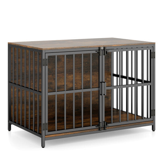 40 Inch Dog Crate Furniture Dog Kennel with Dual Lockable Double Doors-Rustic Brown