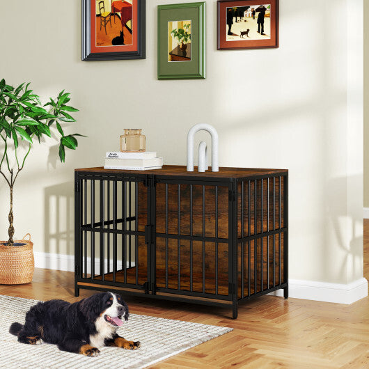 40 Inch Dog Crate Furniture Dog Kennel with Dual Lockable Double Doors-Rustic Brown