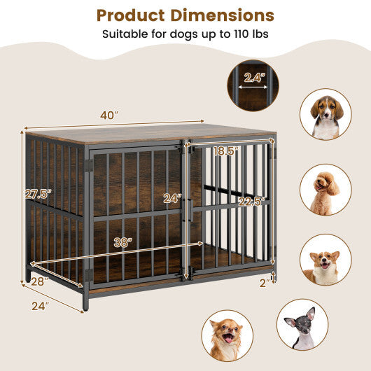 40 Inch Dog Crate Furniture Dog Kennel with Dual Lockable Double Doors-Rustic Brown