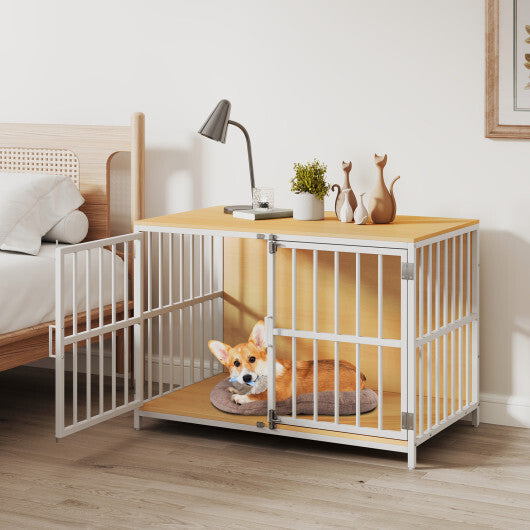 40 Inch Dog Crate Furniture Dog Kennel with Dual Lockable Double Doors-Rustic Brown