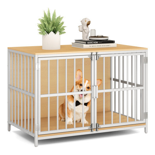40 Inch Dog Crate Furniture Dog Kennel with Dual Lockable Double Doors-Rustic Brown