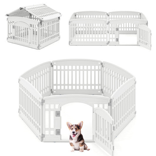 6-Panel Plastic Dog Playpen 24 Inch Indoor Outdoor Pet Fence with Locking Door-White