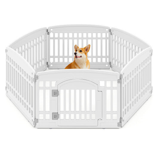 6-Panel Plastic Dog Playpen 24 Inch Indoor Outdoor Pet Fence with Locking Door-White